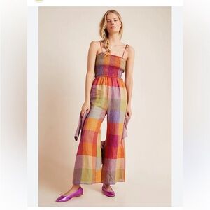 Anthropologie Sierra Smocked Linen Jumpsuit